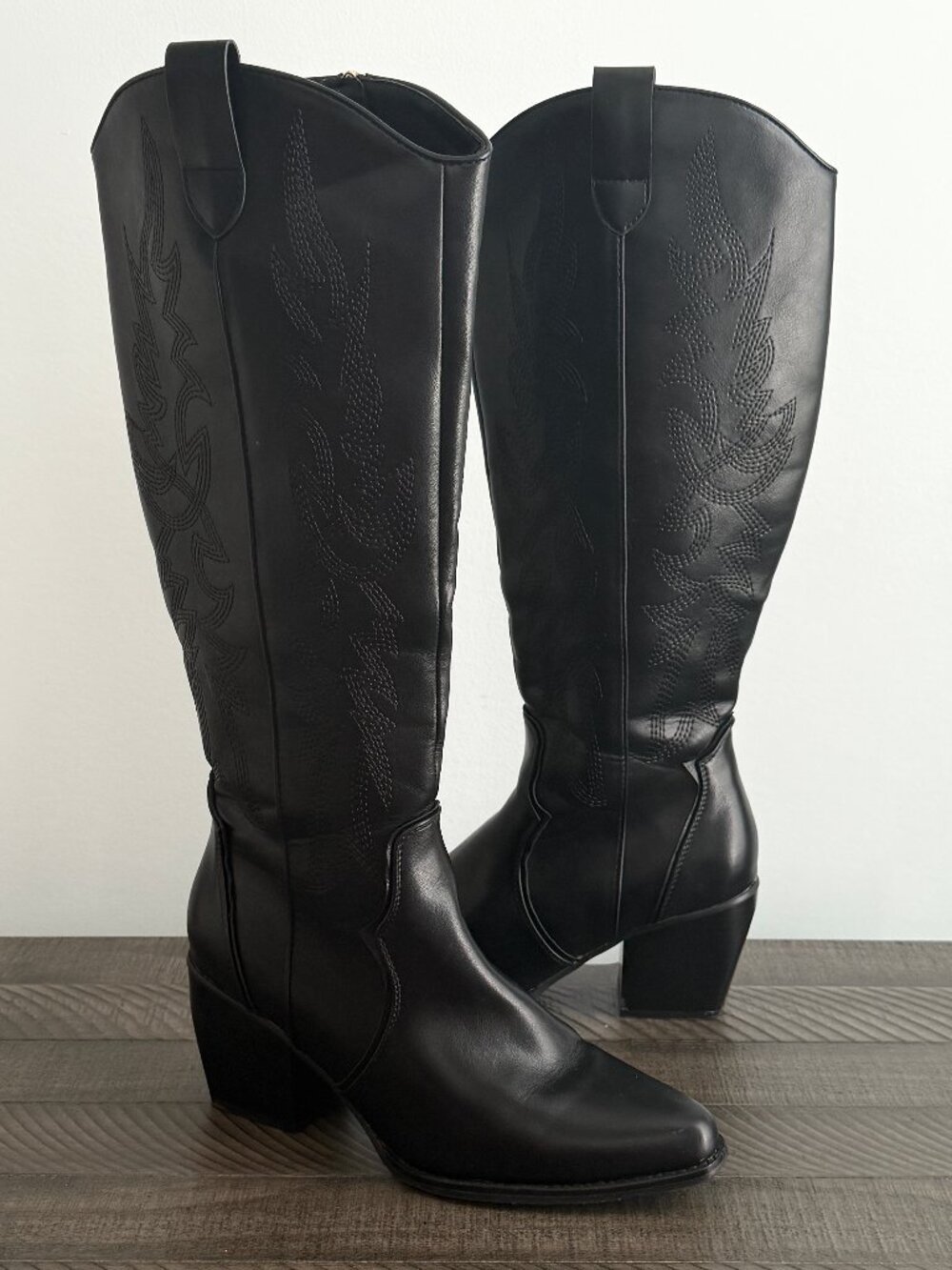 Dream Pairs Black Faux Leather Western Knee-High Boots | Cowgirl Boots Size 7.5
